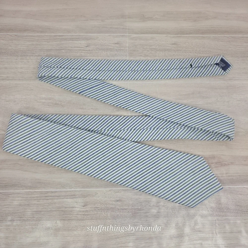 Saddlebred Green & Blue Striped Seersucker‎ Necktie Men's Classic Tie 58